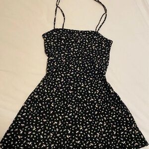 Boohoo Black Strapless Dress with Floral Design
